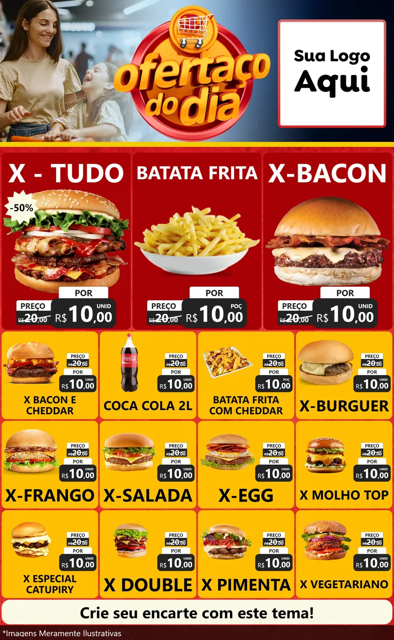 Modelo de Encarte para Encarte Grande com o tema Ofertaço Do Dia para Hamburgueria
