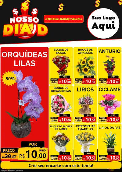 Modelo de Encarte para Encarte A4 Vertical com o tema Nosso Dia D para Floricultura e jardim