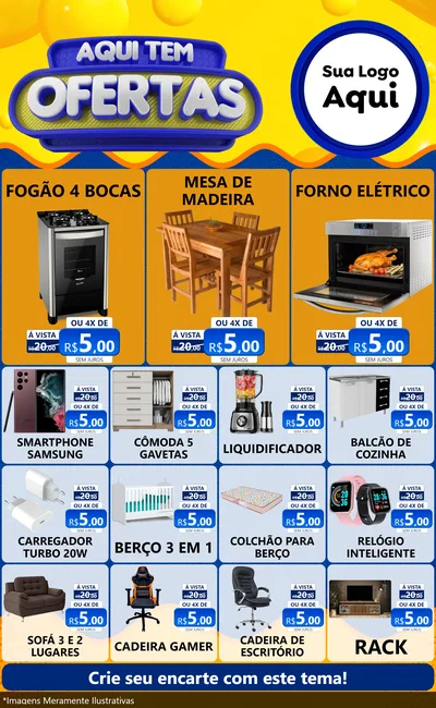 Modelo de Encarte para Encarte Grande com o tema Aqui Tem Ofertas para Móveis e Eletro