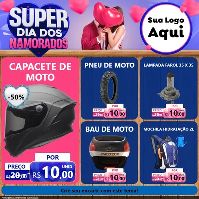 Modelo de Rede Social para Feed Facebook com o tema Super Dia dos Namorados para Moto peças