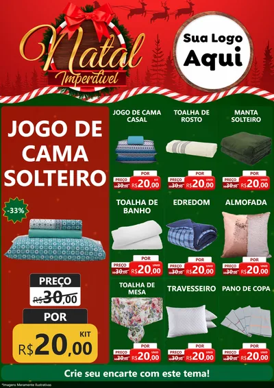 Modelo de Encarte para Encarte A4 Vertical com o tema Natal Imperdível para Cama, Mesa e Banho