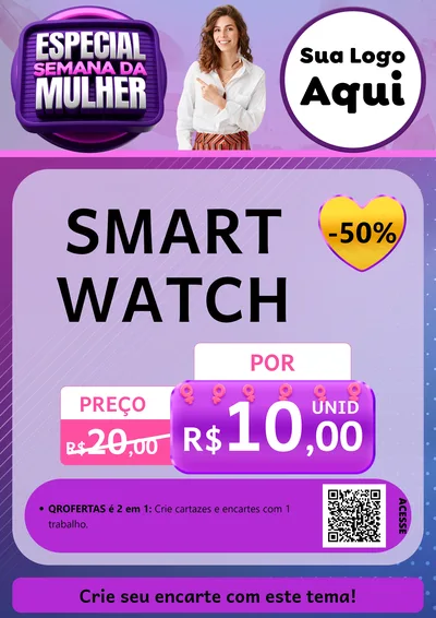 Modelo de Cartaz para Cartaz A4 Vertical com o tema Especial Semana da Mulher para Informática