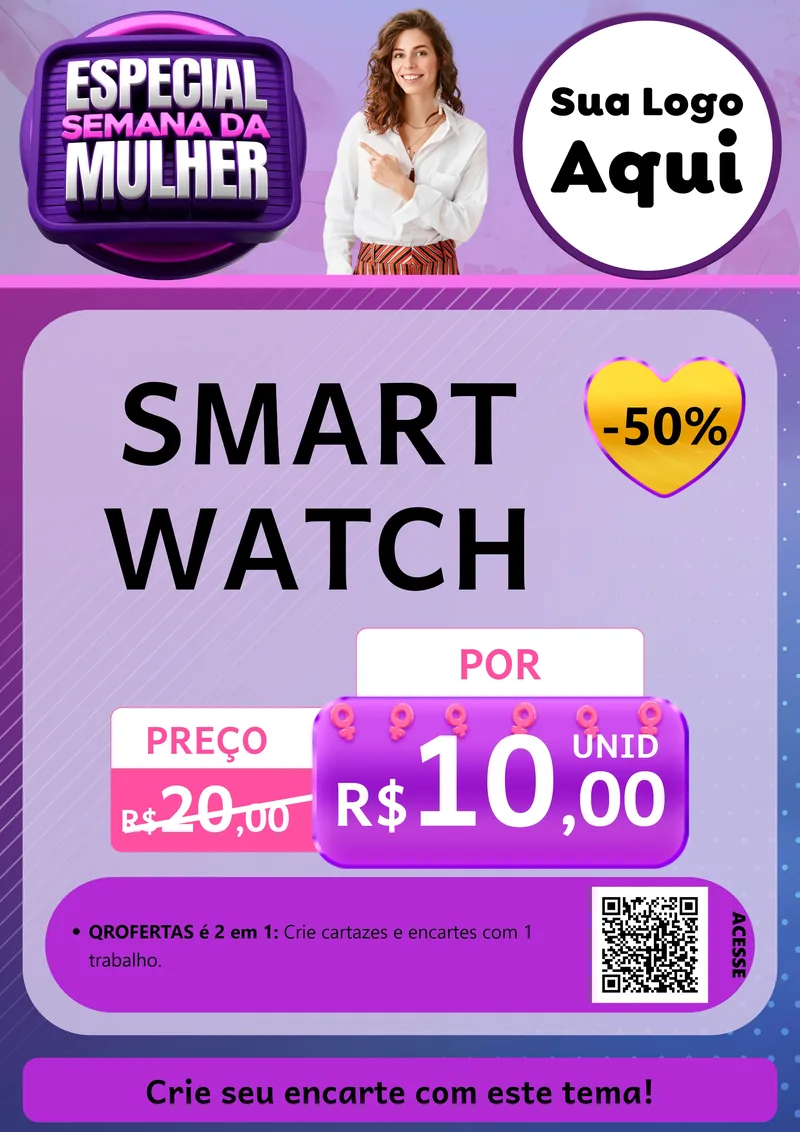 Modelo de Cartaz para Cartaz A4 Vertical com o tema Especial Semana da Mulher para Informática