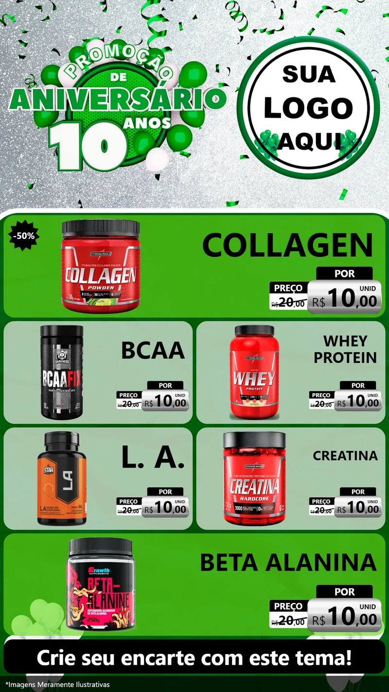 Modelo de TV para TV Vertical com o tema Promoção de Aniversário - 10 Anos para Suplementos alimentares