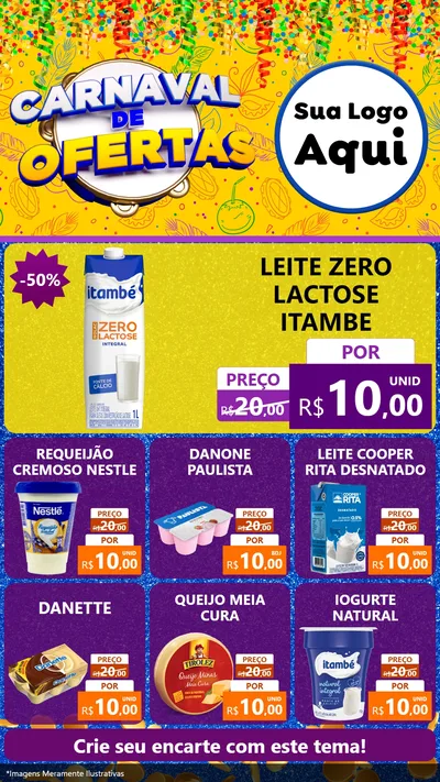 Modelo de Rede Social para Stories com o tema Carnaval de Ofertas para Frios e Laticínios