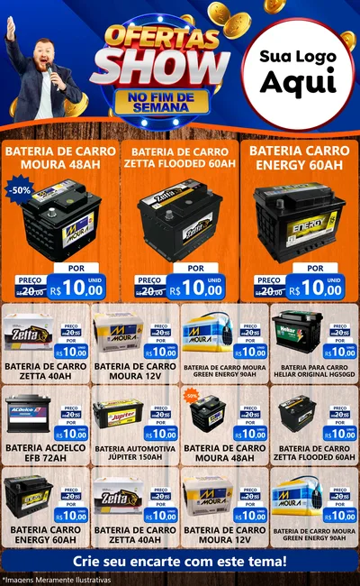Modelo de Encarte para Encarte Grande com o tema Ofertas Show No Fim De Semana para Baterias Elétricas
