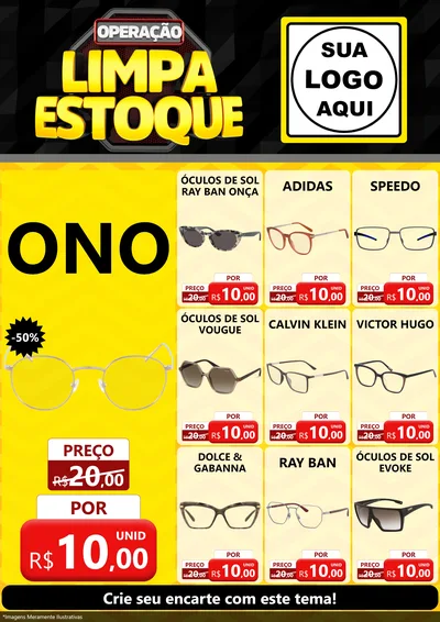 Modelo de Encarte para Encarte A4 Vertical com o tema Operação Limpa Estoque para Óticas