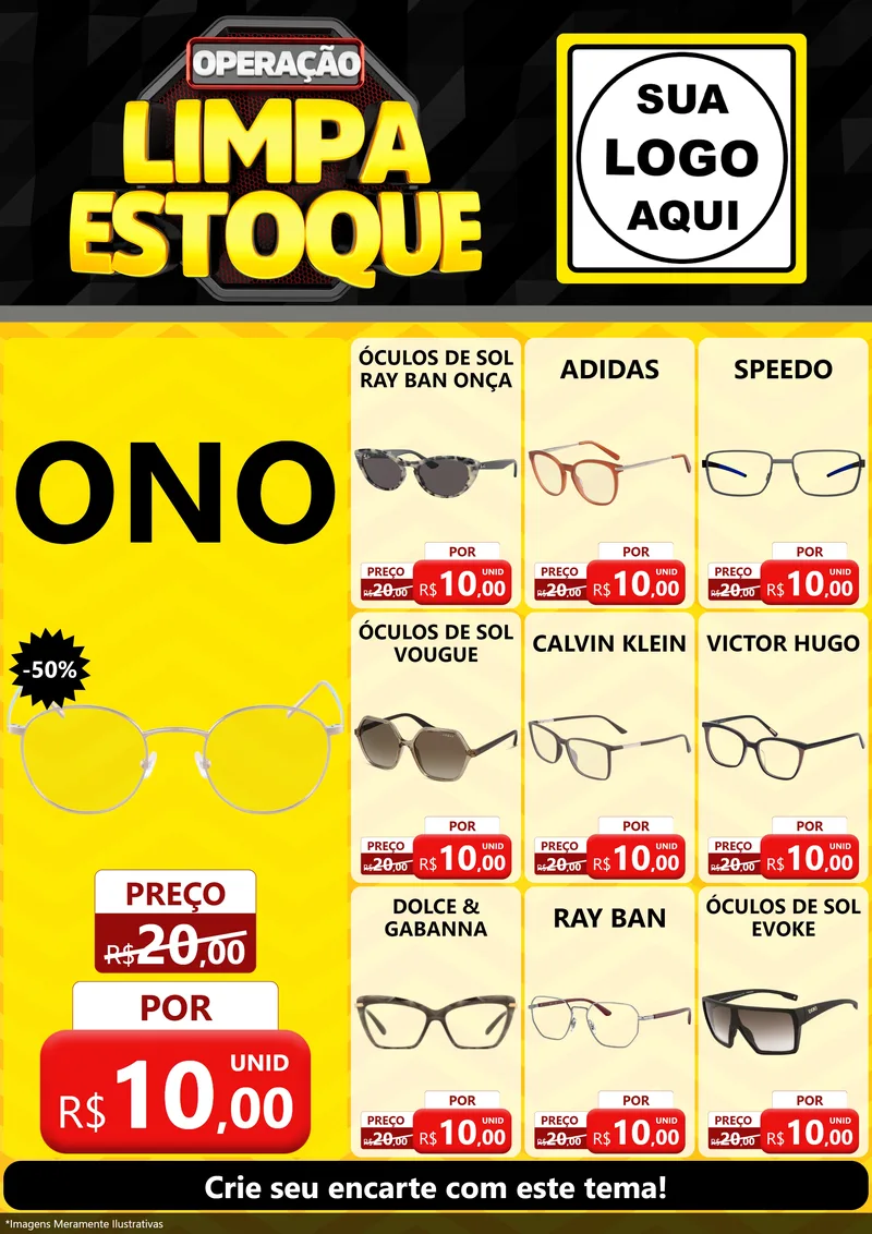 Modelo de Encarte para Encarte A4 Vertical com o tema Operação Limpa Estoque para Óticas