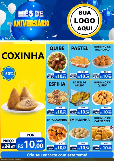 Modelo de Encarte para Encarte A4 Vertical com o tema Mês de Aniversário para Salgadaria