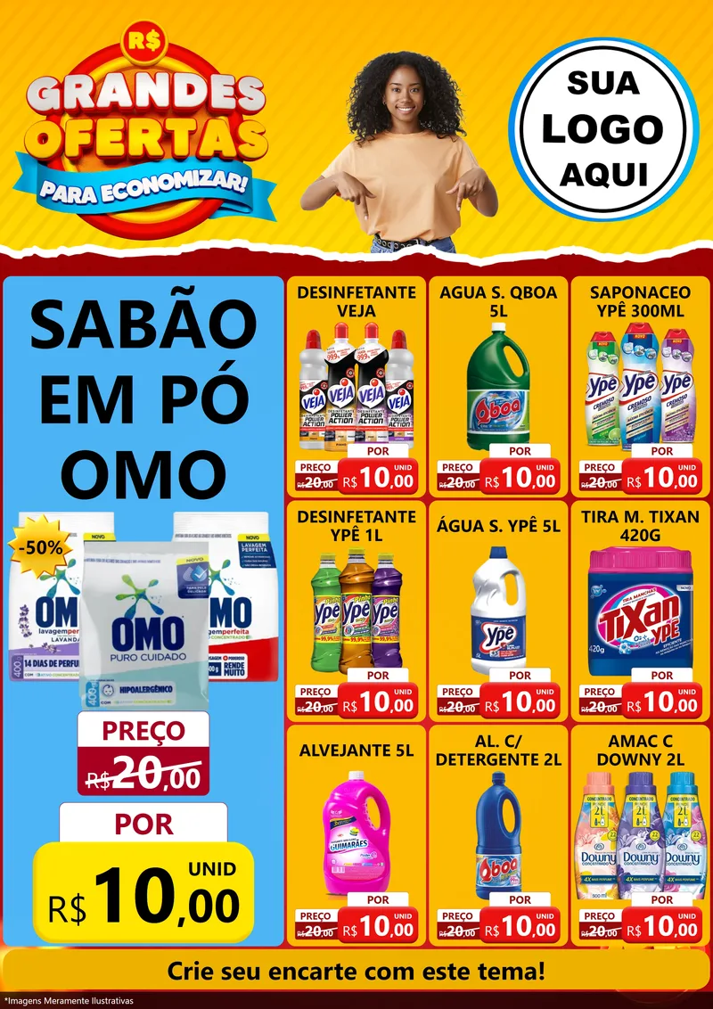 Modelo de Encarte para Encarte A4 Vertical com o tema Grandes Ofertas Para Economizar! para Produtos de Limpeza