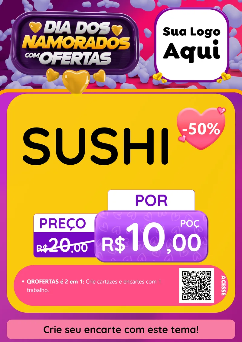 Modelo de Cartaz para Cartaz A4 Vertical com o tema Dia Dos Namorados Com Ofertas para Comida japonesa
