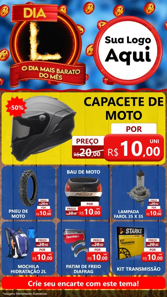 Modelo de Rede Social para Stories com o tema Dia L - O Dia Mais Barato Do Mês para Moto peças