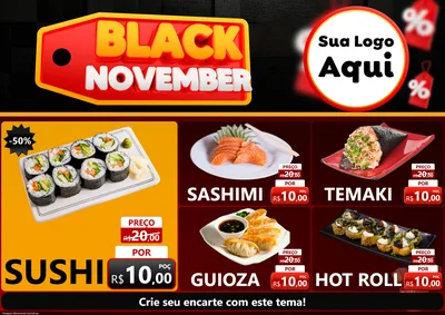 Modelo de Encarte para Encarte A4 Horizontal com o tema Black November para Comida japonesa