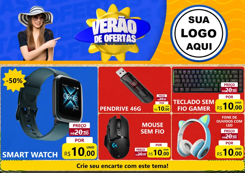 Modelo de Encarte para Encarte A4 Horizontal com o tema Verão de Ofertas para Informática