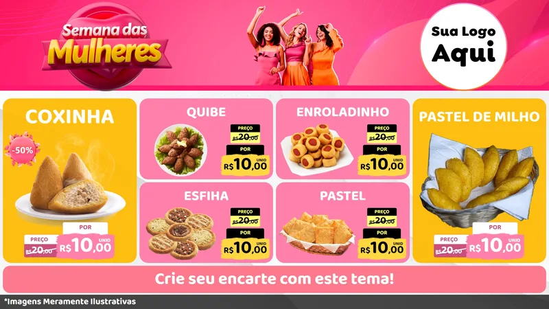 Modelo de TV para TV Horizontal com o tema Semana das Mulheres para Salgadaria