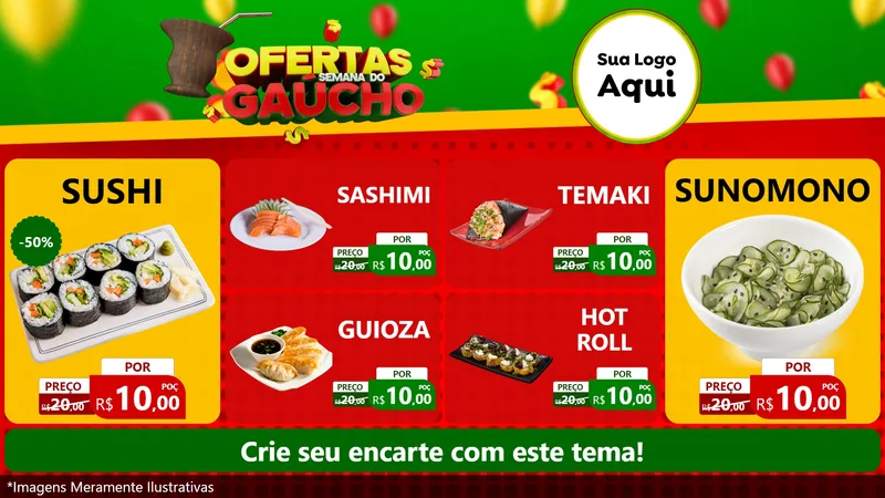 Modelo de TV para TV Horizontal com o tema Ofertas Semana Do Gaúcho para Comida japonesa