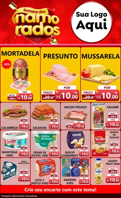 Modelo de Encarte para Encarte Grande com o tema Semana dos namorados para Frios e Laticínios