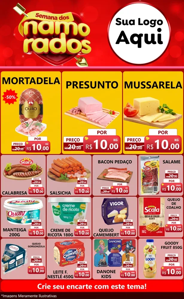 Modelo de Encarte para Encarte Grande com o tema Semana dos namorados para Frios e Laticínios