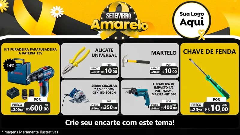 Modelo de TV para TV Horizontal com o tema Setembro Amarelo para Maquinas e Ferramentas