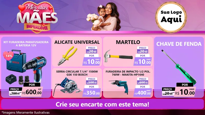 Modelo de TV para TV Horizontal com o tema Mês das Mães Imperdível para Maquinas e Ferramentas