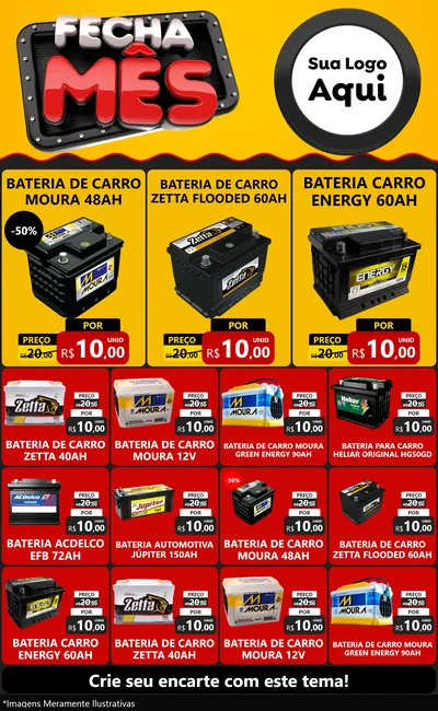 Modelo de Encarte para Encarte Grande com o tema Fecha Mês para Baterias Elétricas