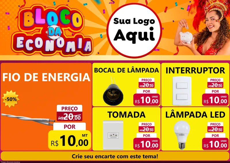 Modelo de Encarte para Encarte A4 Horizontal com o tema Bloco da Economia para Materiais Elétricos