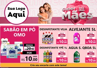 Modelo de Encarte para Encarte A4 Horizontal com o tema Super Dia Das Mães para Produtos de Limpeza