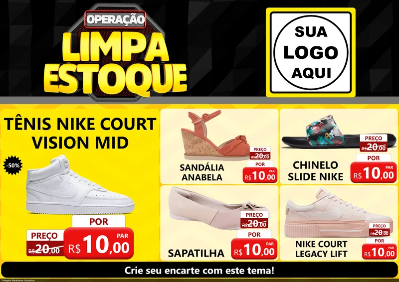 Modelo de Encarte para Encarte A4 Horizontal com o tema Operação Limpa Estoque para Calçados