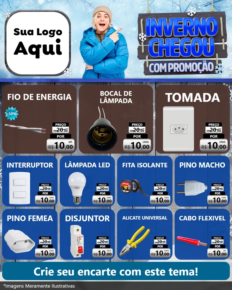 Modelo de Rede Social para Feed Instagram com o tema Inverno Chegou Com Promoção para Materiais Elétricos