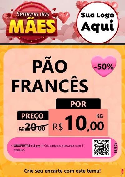 Modelo de Cartaz para Cartaz A4 Vertical com o tema Semana das Mães para Padaria