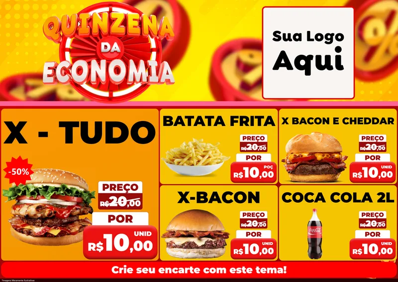 Modelo de Encarte para Encarte A4 Horizontal com o tema Quinzena Da Economia para Hamburgueria