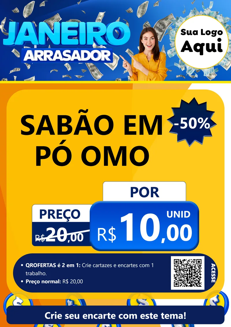 Modelo de Cartaz para Cartaz A4 Vertical com o tema Janeiro Arrasador para Produtos de Limpeza