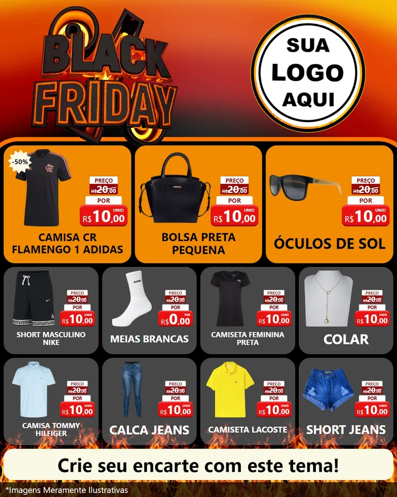 Modelo de Rede Social para Feed Instagram com o tema Black Friday para Roupas e acessórios