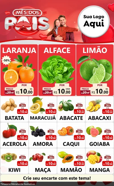 Modelo de Encarte para Encarte Grande com o tema Mês dos Pais para Hortifrúti