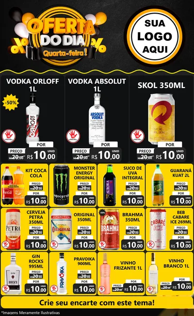 Modelo de Encarte para Encarte Grande com o tema Oferta do Dia - Quarta Feira! para Distribuidora de bebidas