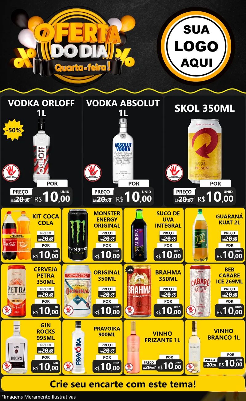 Modelo de Encarte para Encarte Grande com o tema Oferta do Dia - Quarta Feira! para Distribuidora de bebidas