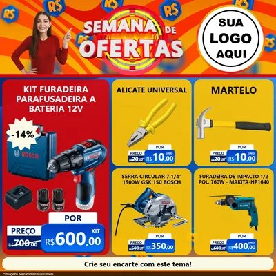 Modelo de Rede Social para Feed Facebook com o tema Semana de Ofertas para Maquinas e Ferramentas