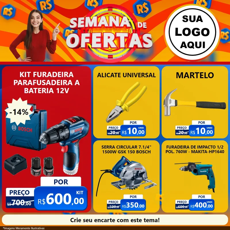 Modelo de Rede Social para Feed Facebook com o tema Semana de Ofertas para Maquinas e Ferramentas