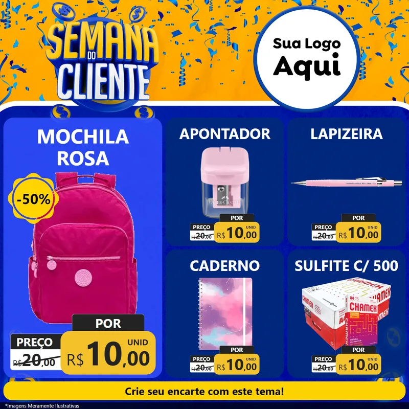 Modelo de Rede Social para Feed Facebook com o tema Semana do Cliente para Papelaria