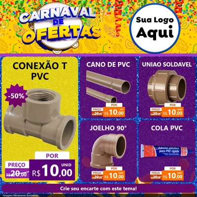 Modelo de Rede Social para Feed Facebook com o tema Carnaval de Ofertas para Tubos e conexões