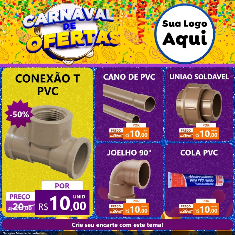 Modelo de Rede Social para Feed Facebook com o tema Carnaval de Ofertas para Tubos e conexões