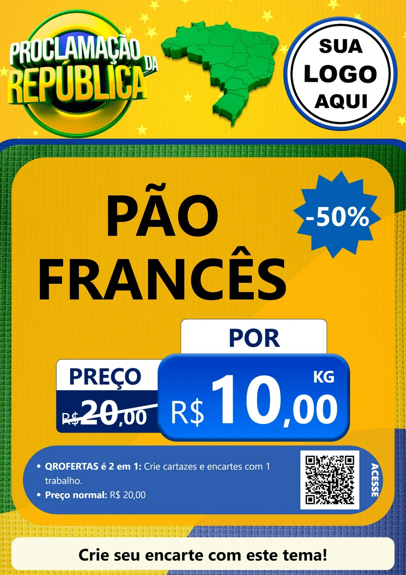 Modelo de Cartaz para Cartaz A4 Vertical com o tema Proclamação da República para Padaria