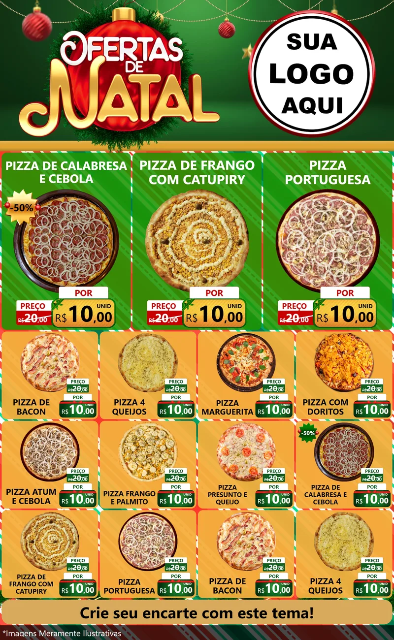 Modelo de Encarte para Encarte Grande com o tema Ofertas de Natal para Pizzaria