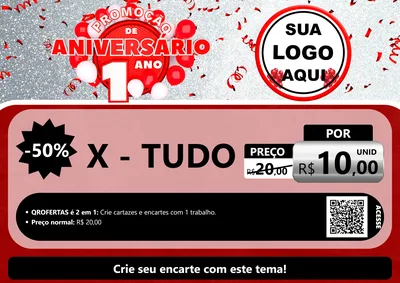 Modelo de Cartaz para Cartaz A4 Horizontal com o tema Promoção de Aniversário - 1 Ano para Hamburgueria