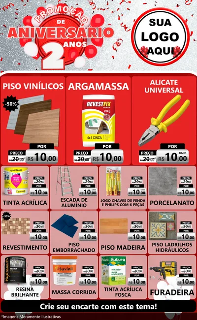 Modelo de Encarte para Encarte Grande com o tema Promoção de Aniversário - 2 Anos para Material para Construção