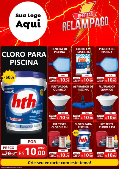 Modelo de Encarte para Encarte A4 Vertical com o tema Ofertas Relâmpago para Produtos para Piscina