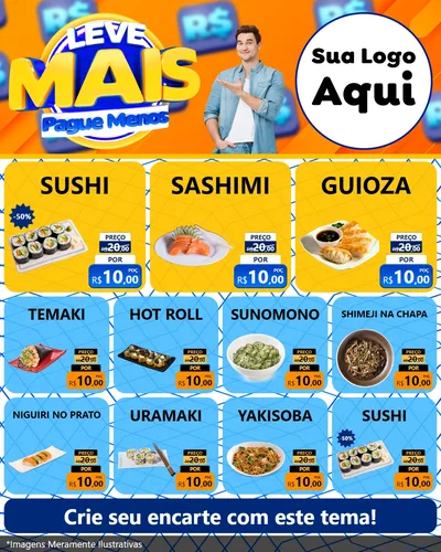 Modelo de Rede Social para Feed Instagram com o tema Leve Mais, Pague Menos para Comida japonesa