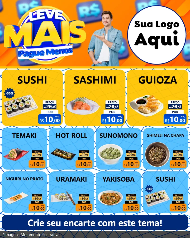 Modelo de Rede Social para Feed Instagram com o tema Leve Mais, Pague Menos para Comida japonesa