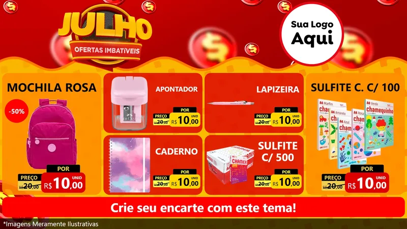 Modelo de TV para TV Horizontal com o tema Julho Ofertas Imbatíveis para Papelaria