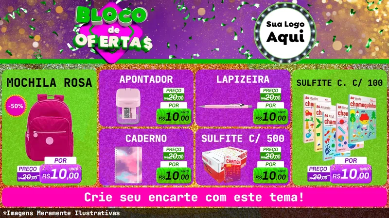 Modelo de TV para TV Horizontal com o tema Bloco de Ofertas para Papelaria